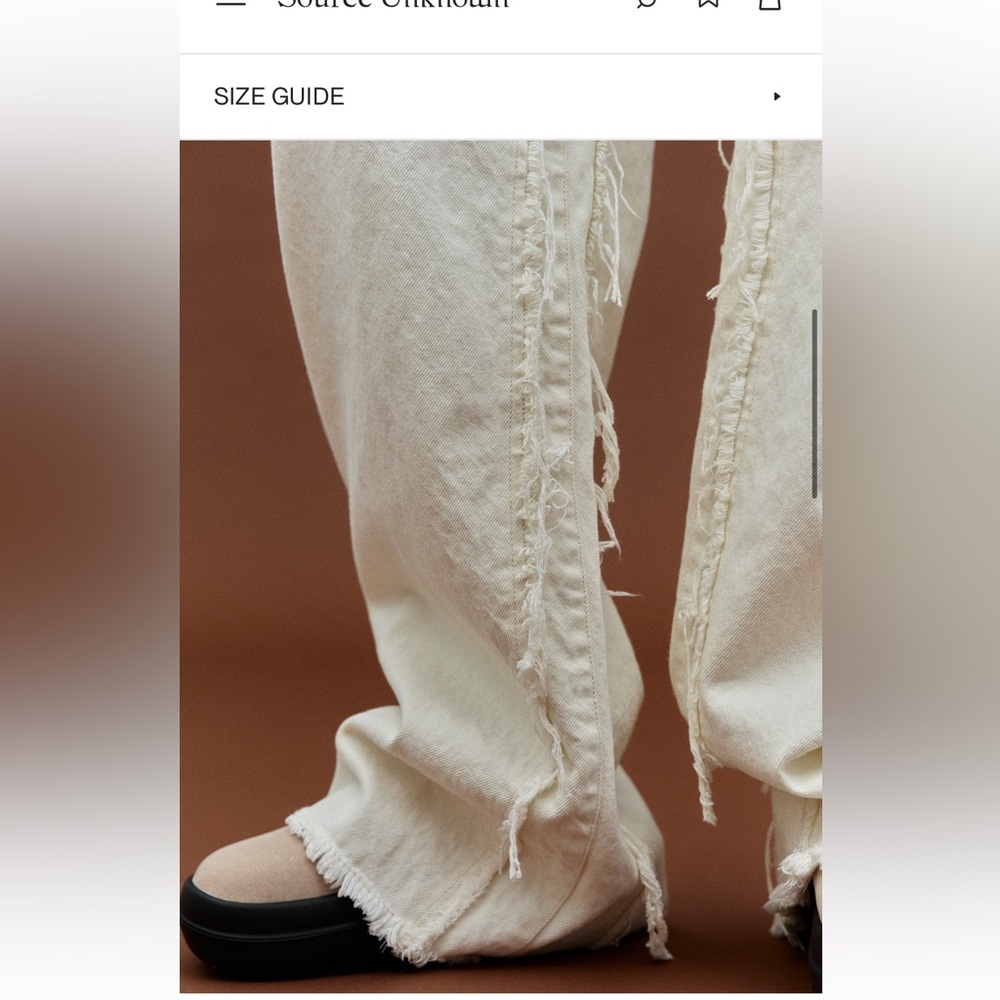 Source Unknown - Wide-Leg Frayed Jeans, Ivory - S… - image 5